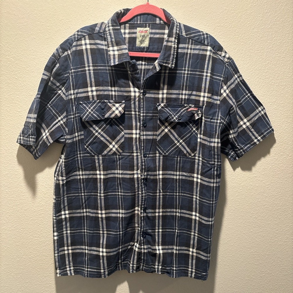DICKIES Navy and White Plaid Casual Shirt